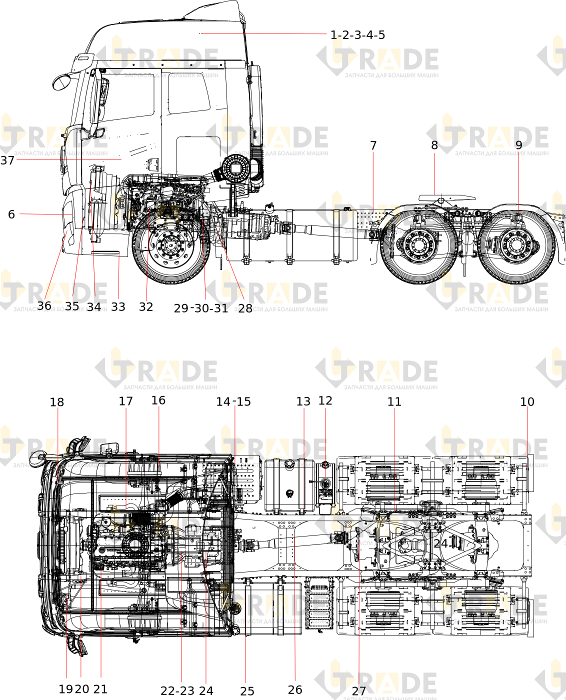 Чертёж — Hqc4250/33c12e /33C2 gv 56/4 (517/ 4,266 /AMT/ 50/50 / knolesc/стандартный кузов/независимый тепловой ветер /RU)