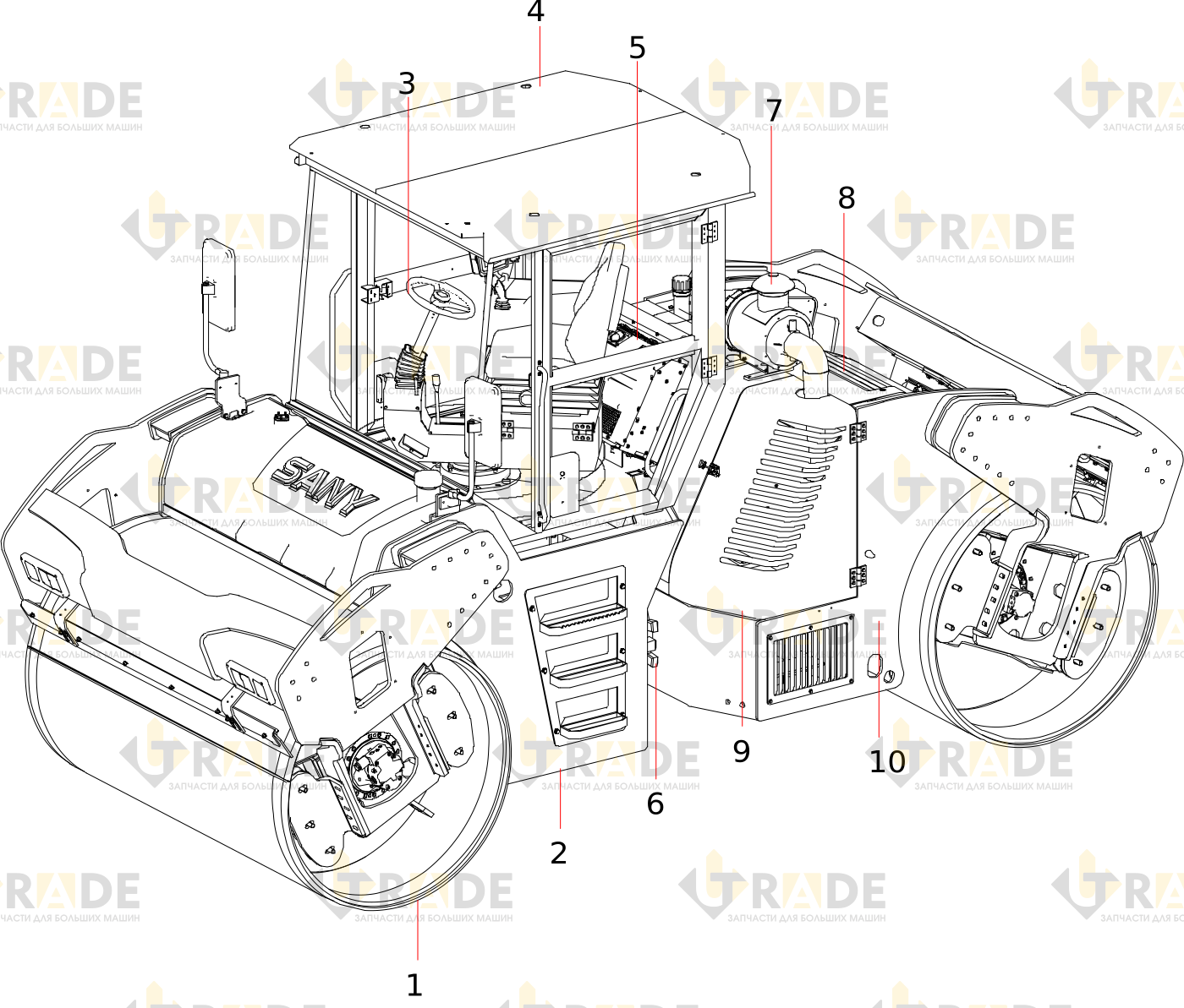 Чертёж — STR130C-10W3N Sany Tandem Drum Roller Body