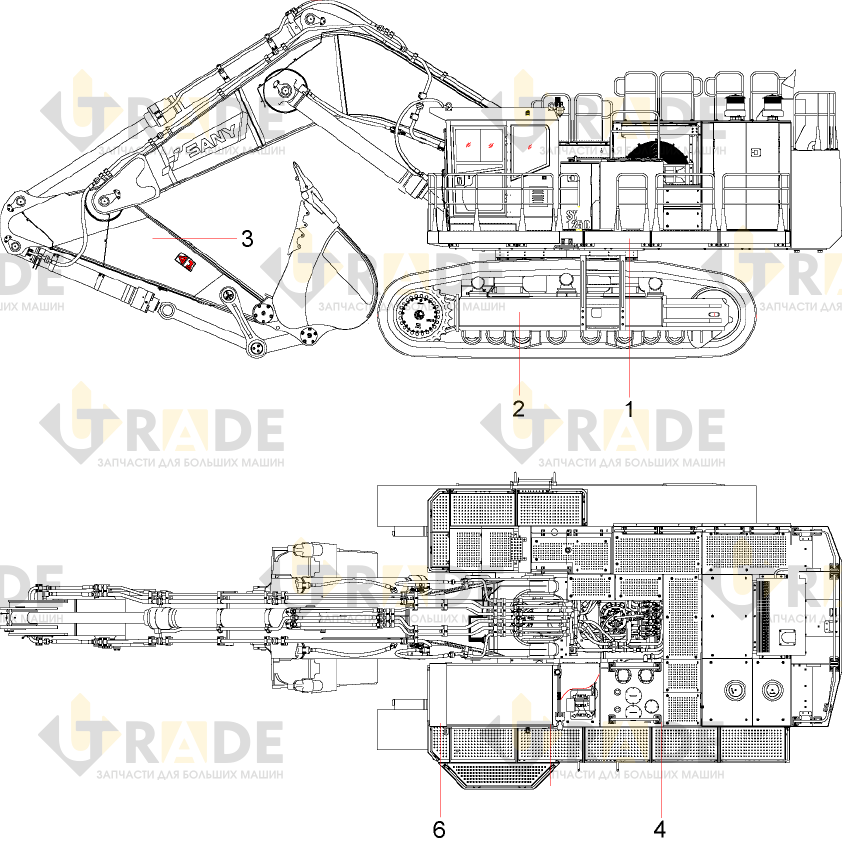 Чертёж — SY1250C2C3KH Корпус гидравлического экскаватора