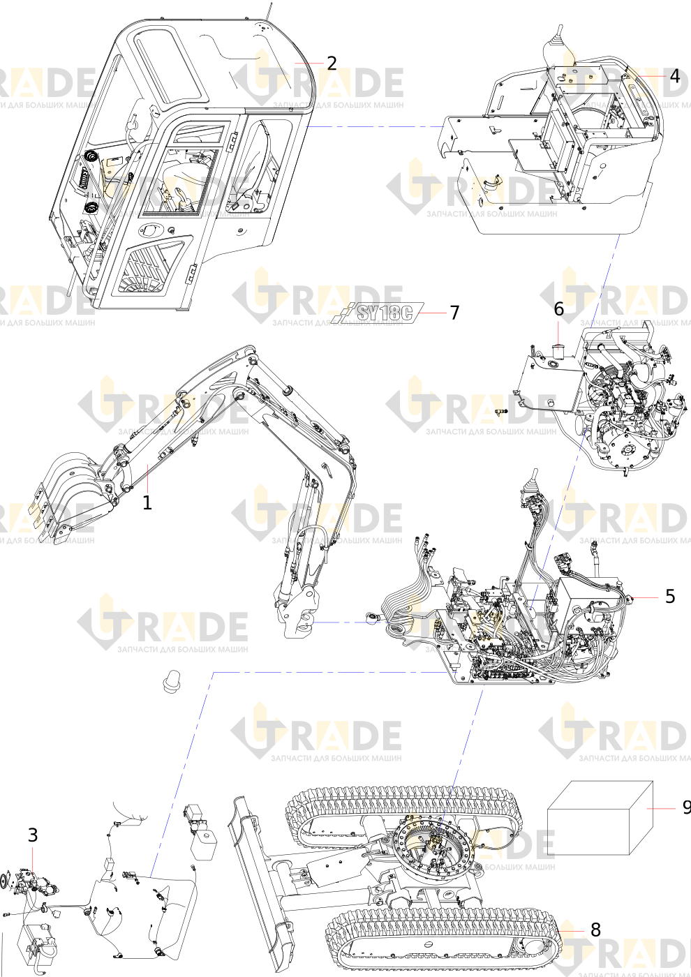Чертёж — SY18C3Y5W (GB) Корпус гидравлического экскаватора