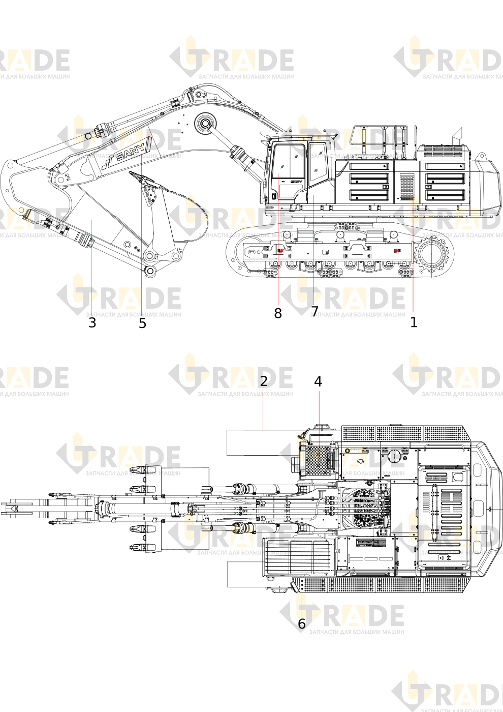 Чертёж — SY750C1I3KH Корпус гидравлического экскаватора (опция)