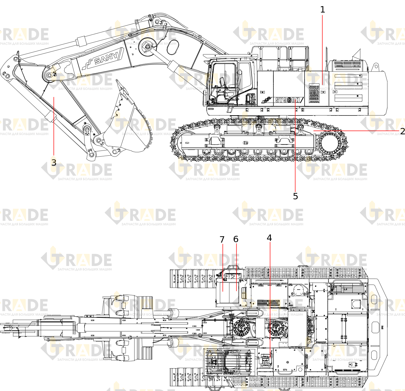 Чертёж — SY980C1N3RH Hydraulic Excavator Body