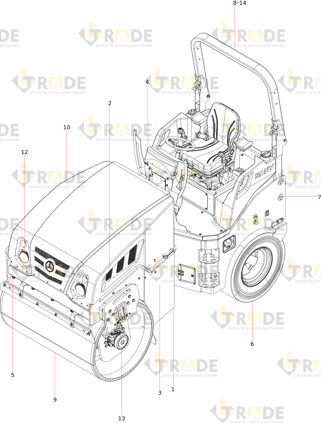 Чертёж — SZR50C-8K4Sany TDouble Drum Vibratory Roller  Body